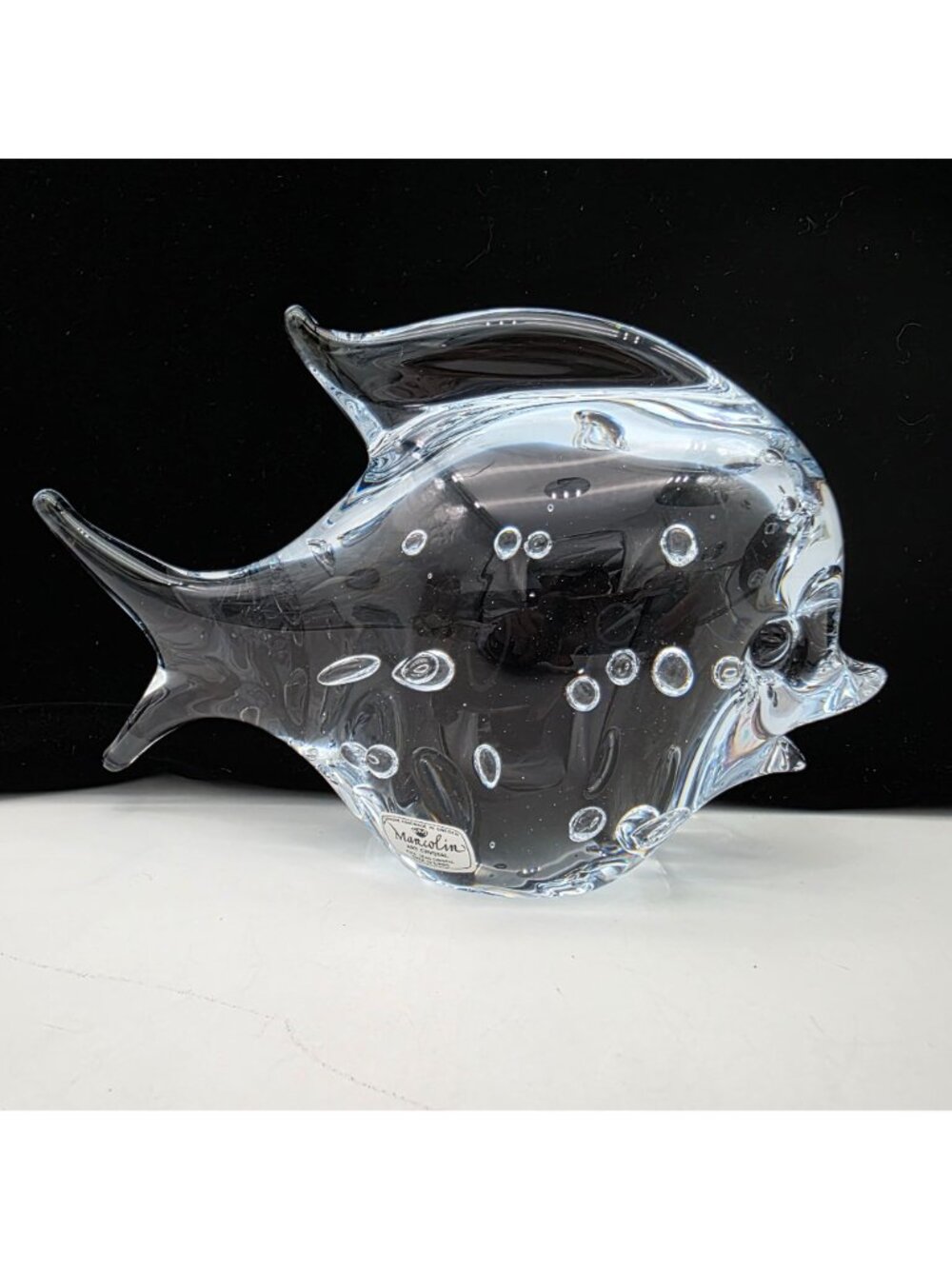 Signed Marcolin Sweden Art Glass Paperweight Fish Figure Bubbles 4.75" Tall - Picture 4 of 12